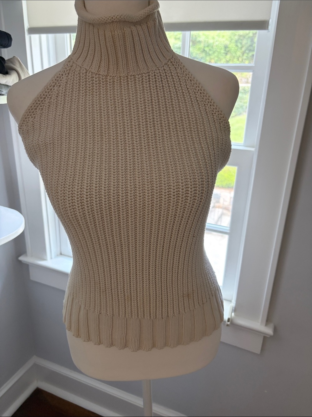 INTERMIX Sleeveless Ribbed Turtleneck Sweater - Beige